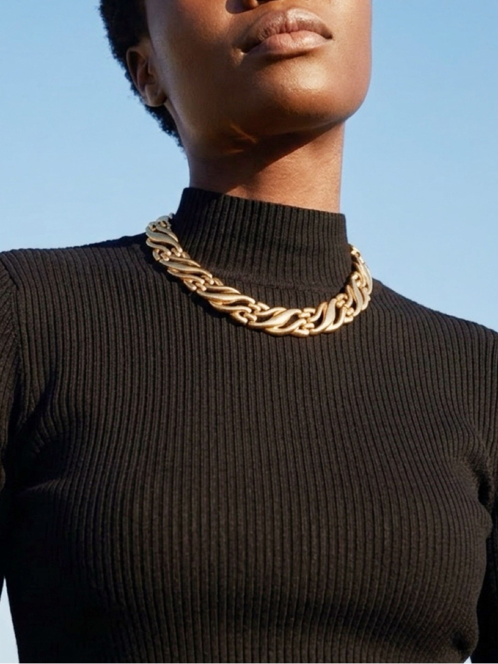 Vintage Gold Chunky Link Necklace Choker - Women Jewelry
